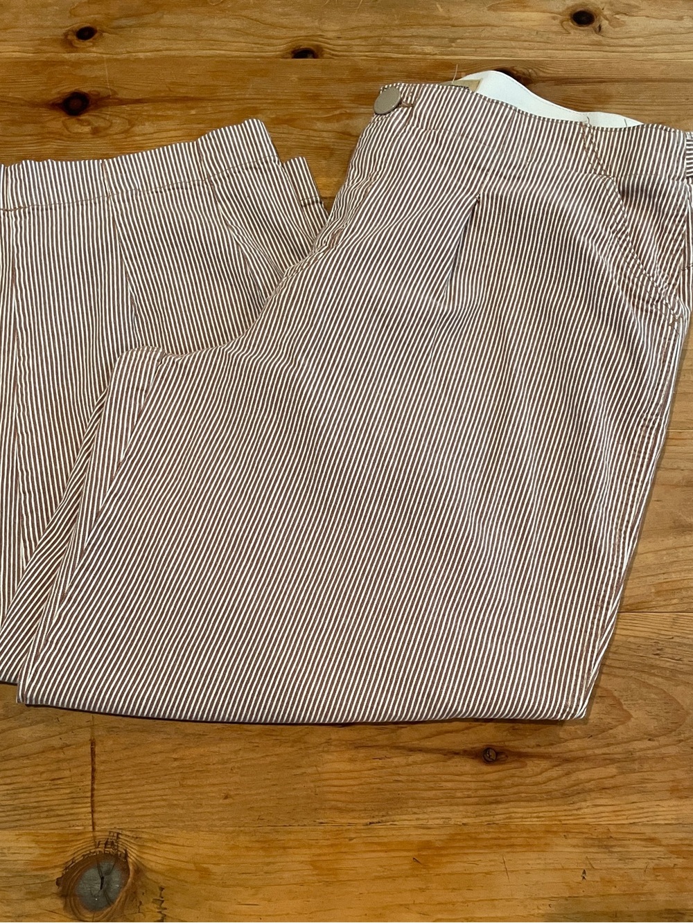 EUC Democracy ABS Brown White Striped Wide Leg Pants Casual Cotton 14